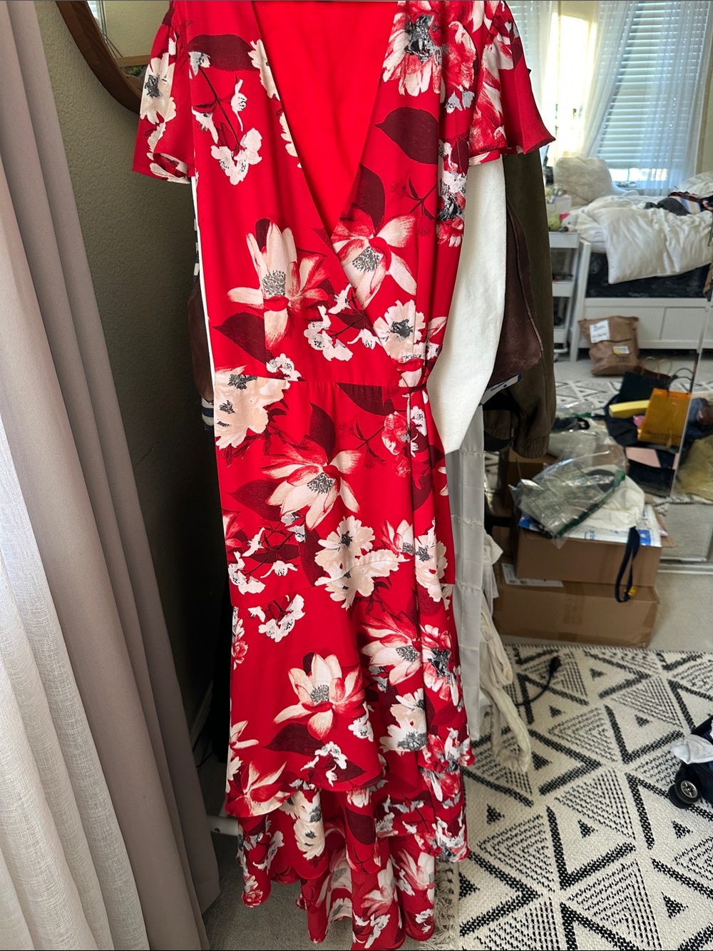 Never worn like new INC International Concepts Red Floral High-Low Wrap Dress